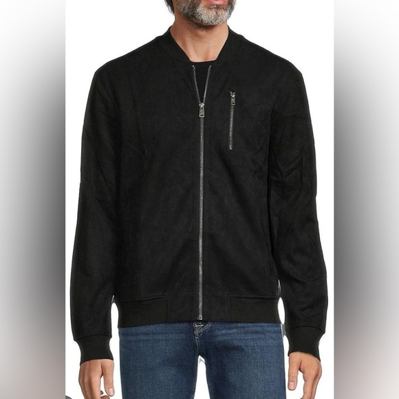 New NWT Ben Sherman Mens Faux Suede Bomber Jacket Full Zip Sz Medium Black